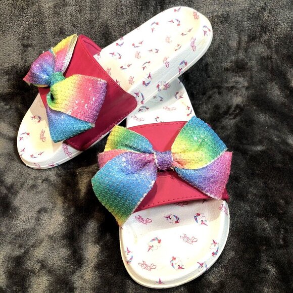 JoJo Shoes Sequence Slides Size 2-3 Youth Rainbow Pink Sandles - Picture 2 of 4